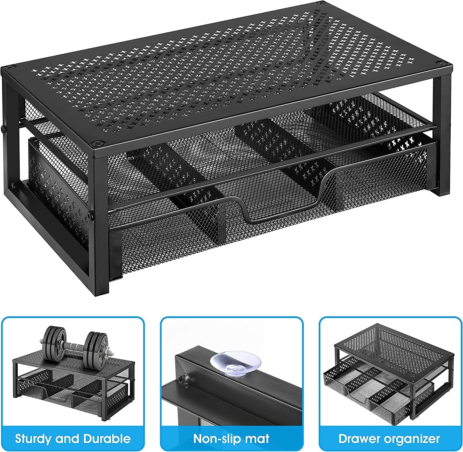 Simple Trending-Metal Monitor Stand Riser and Computer Desk Organizer with Drawer for Laptop, Computer, iMac, Black - Image 4